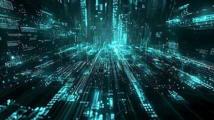 Obraz premium Futuristic Cityscape Digital Data Network Visualization