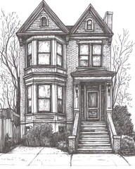 Fototapeta premium A Detailed Pen And Ink Drawing Of A Brick House