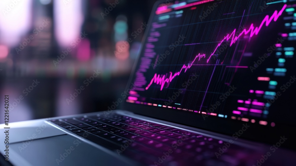 Aufkleber sleek laptop displaying colorful graphs illustrating financial trends and data analysis in a modern 