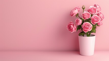 Delight mom with a charming background featuring a vase filled with vibrant rose flowers for a perfect Mothers Day.