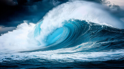 Huge oceanic wave, stormy weather