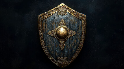 Naklejka premium Ancient Celtic Wooden Shield with Gold Accents: A Detailed Look at History and Design