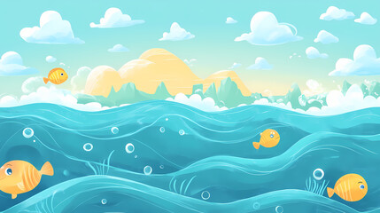 Fish in the ocean. Ocean Falls. Illustration