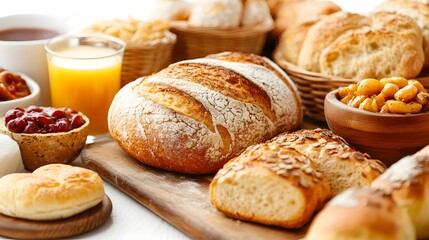 Freshly baked bread for beverages. Fresh bread on a white background. Soft and fluffy bread. 