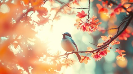Fototapeta premium Serene Bird in Blossom: A Peaceful Springtime Scene
