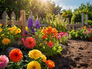 Colorful Summer Flower Garden Under the Warm Sunlight