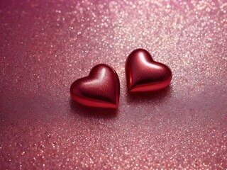 Two Red Hearts on Glittery Background Representing Love And Romance