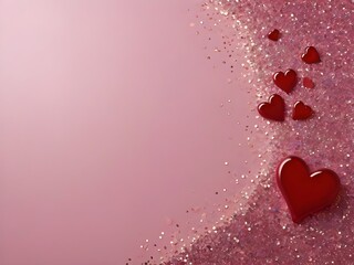 Red Hearts on Glittered Pink Background Symbolizing Love and Valentine's Day