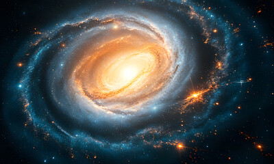 Two swirling galaxies collide creating a stunning burst of space dust and shining stars, perfect for astronomical and space-themed designs