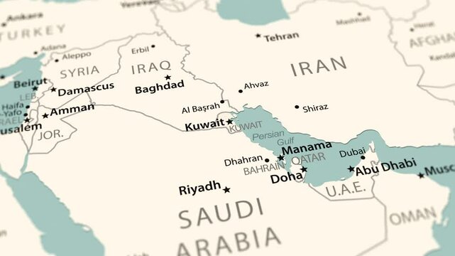 Kuwait on the world map. Smooth map rotation. 4K animation.