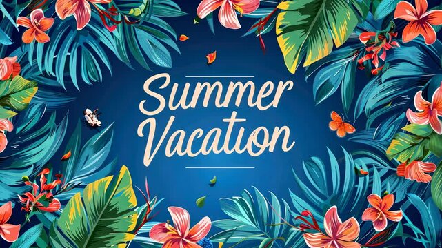 A blue background with a large flowery border. The flowers are pink and green