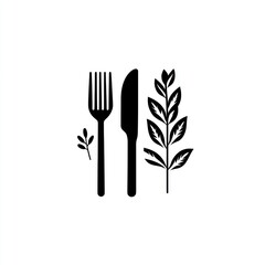 Flat design fork, knife, and herbs illustration. Use in restaurant menu, cookbook or food blog