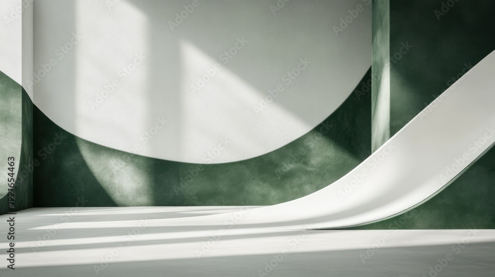 Poster abstract minimalist interior scene with curved walls and soft shadows, rendering