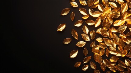 A close-up canvas design with fine golden leaves glowing against a dark black and metallic gold backdrop, perfect for stylish home interiors