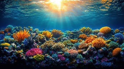 Naklejka premium Vibrant Underwater Coral Reef Ecosystem