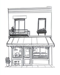 Fototapeta premium Charming Shop Building Sketch With Balcony And Awning