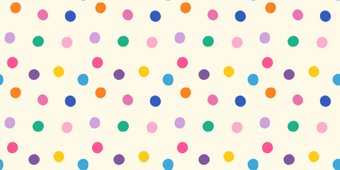 Colorful irregular polka dot summer seamless vector pattern, Multicolored confetti, abstract grunge spots for kids designs