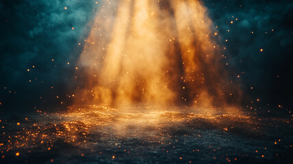 Obraz premium Dramatic Dark Background with Golden and Blue Smoke and Lights