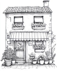 Fototapeta premium Charming Two Story House With Flower Boxes And Awning