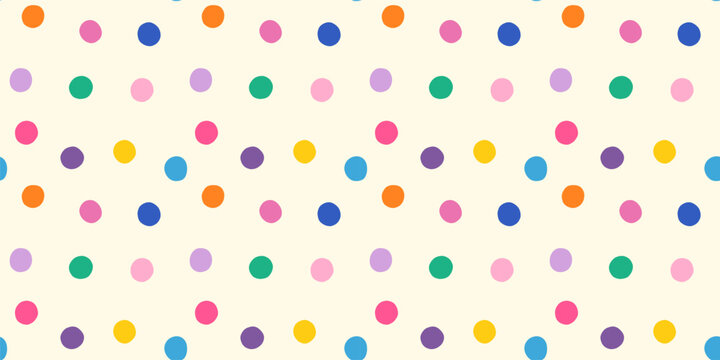 Colorful irregular polka dot summer seamless vector pattern, Multicolored confetti, abstract grunge spots for kids designs