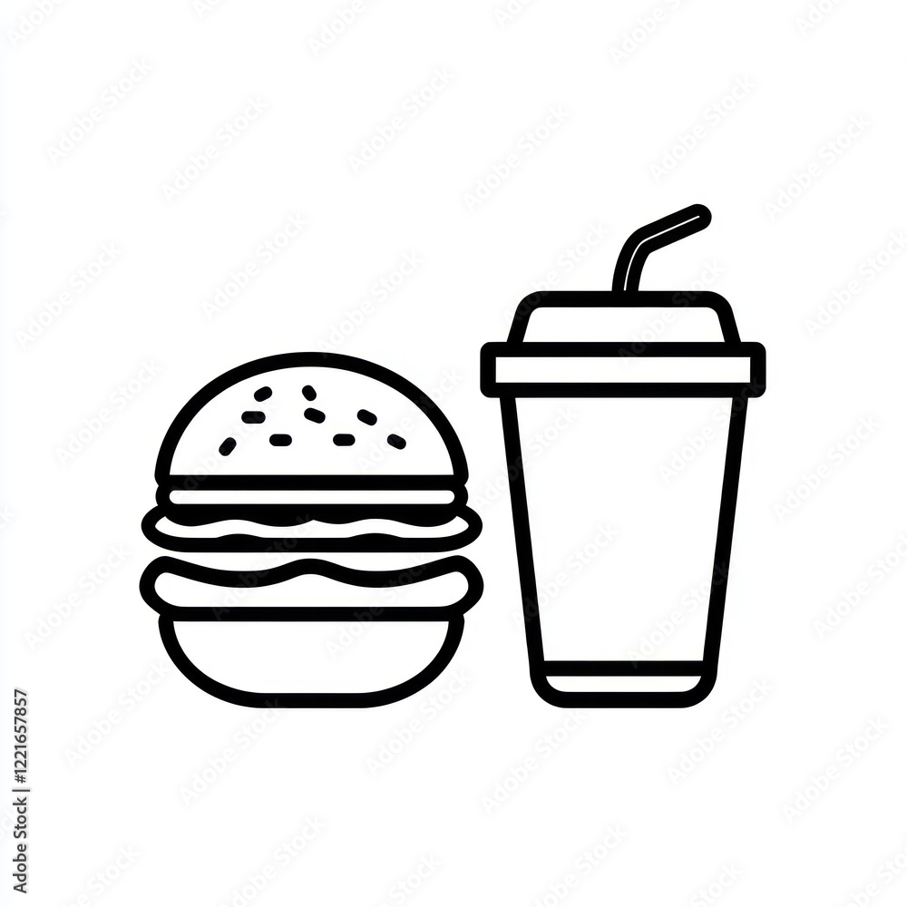 Poster burger and drink on a white background for a simple graphic or design element