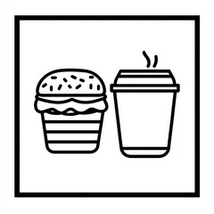Burger and steaming drink, fast food meal. For menu icons and ads