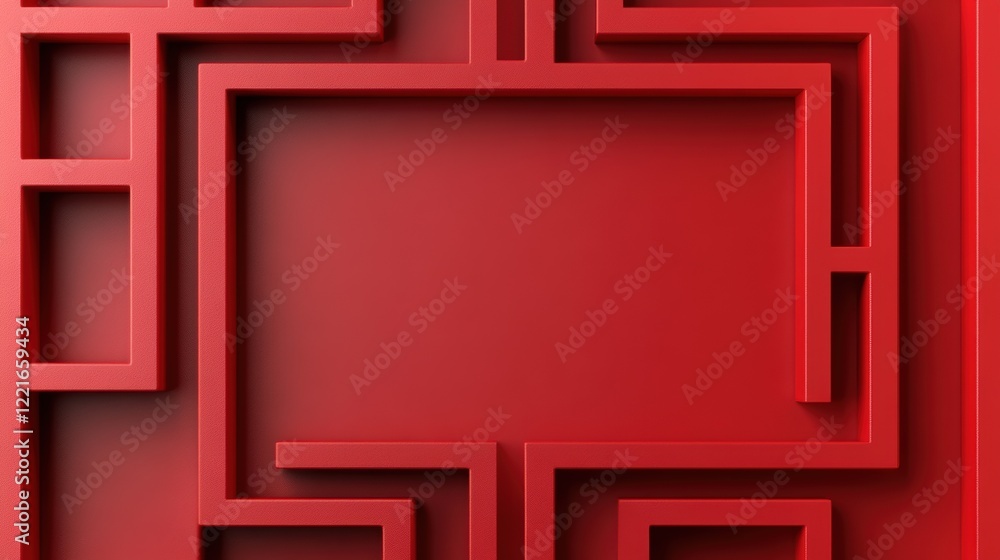Aufkleber bold red geometric maze design with modern abstract patterns