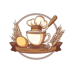 Bakery Logo Design, Chef Hat, Cup, Wheat