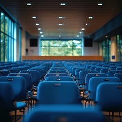 Conference seating arrangement modern auditorium photograph professional environment wide angle event planning insights