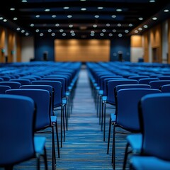 Naklejka premium Conference venue with empty seats modern convention center photography professional environment wide-angle view event planning