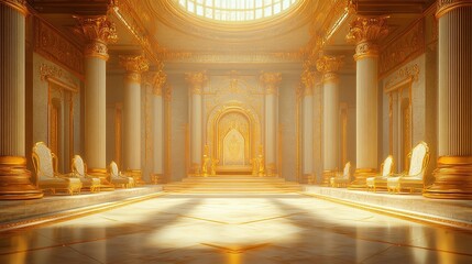Obraz premium Majestic golden throne room luxurious palace interior design opulent environment wide-angle viewpoint royal concept