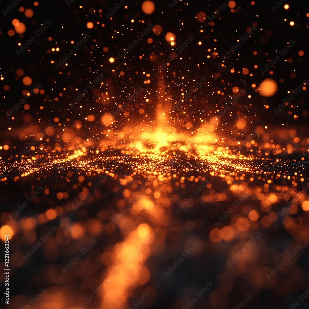 Poster erupting sparks and glowing particles abstract art digital creation dark background close-up view en