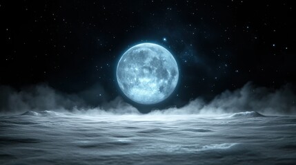 Fototapeta premium Ethereal full moon over snow-covered landscape with starry night sky