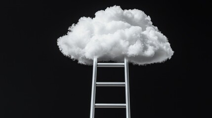 A silver ladder leads up to a fluffy cloud against a dark background, symbolizing aspiration.