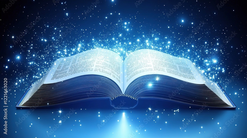 Poster magical open book with sparkling lights imaginary realm digital art mystical atmosphere close-up vie