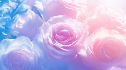Dreamy pastel roses: soft pink and blue floral background for elegant designs