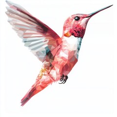 Obraz premium Vibrant polygonal hummingbird illustration with geometric design and gradient colors on a white background