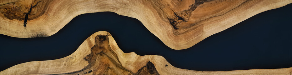 black epoxy resin panel with walnut, texture for design	