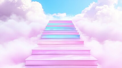 Dreamy pastel stairway ascending to sky in ethereal cloudscape