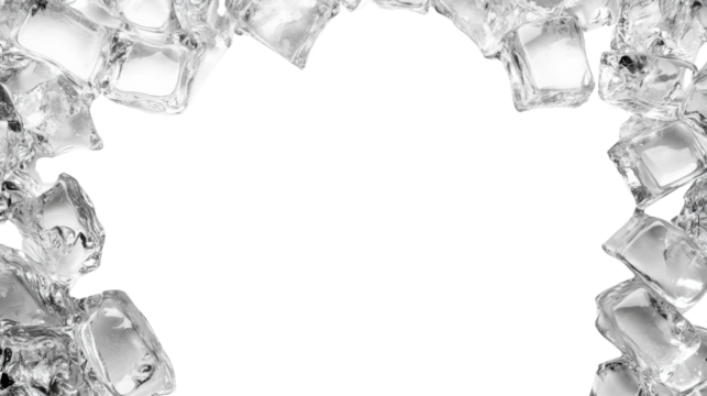 Ice cubes border on transparent background