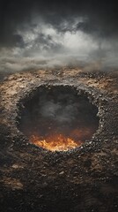 Infernal Pit: A Glowing Crater of Fire and Smoke