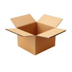Open empty cardboard box isolated on transparent background