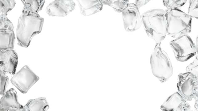 Ice cubes border on transparent background