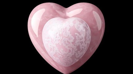 Elegant pink heart with intricate lace design on black background
