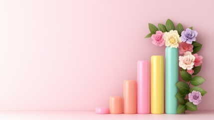 Obraz premium Colorful cylindrical growth chart with flowers against a pastel background