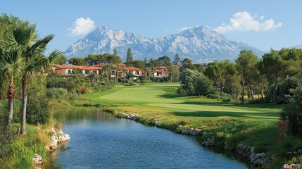 Obraz premium Mediterranean Golf Resort with Mountain View