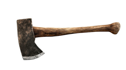 Aged Hand Axe: A well-worn hand axe with a wooden handle and a dark metal head, showing signs of age and use, isolated against a clean background.  
