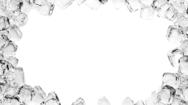 Ice cubes border on transparent background