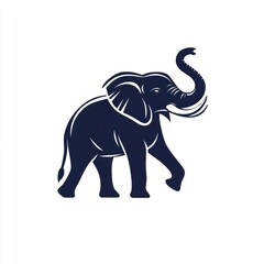 Obraz premium Silhouetted elephant, profile view, walking, background is plain. Possible use nature, animal, graphic design element