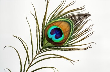 Obraz premium Close-up peacock feather. Vibrant colours. Detailed texture. Beautiful design. Isolated on transparent background. Perfect for decorative projects. Suitable for web design. Symbol of beauty,